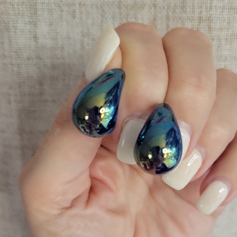 METALLIC BLUE Iridescent Teardrop Earrings